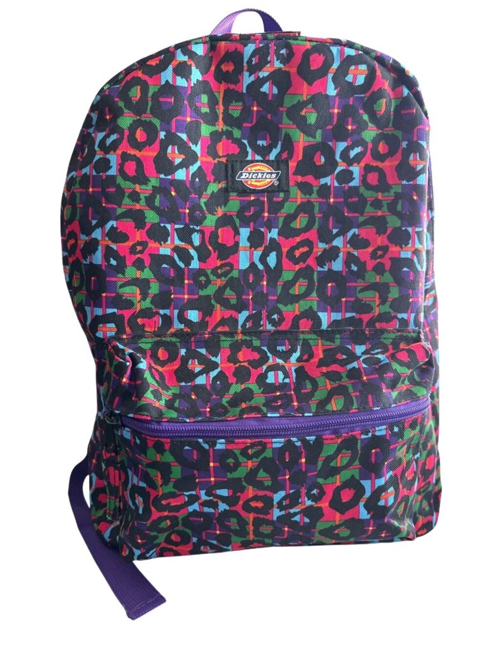 Dickies Multicolor Leopard Print Backpack NEW Purple Straps Front Zipper Pocket